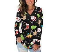 AUSELILY Women's Long Sleeve V-Neck Button Tops Henley Blouse Causal Loose T Shirt(Santa Claus and Angel,M)