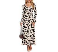 AUSELILY Women's Maxi Dress Bodycon Elegant Petal Long Sleeve V Neck A-Line | Lightweight Slim Casual Thin Long Sundress for Beach Cocktail Party Wedding Guest Ceremony Events Boho Flower Leopard