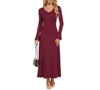 AUSELILY Women's Maxi Dress Bodycon Elegant Petal Long Sleeve V Neck A-Line | Lightweight Slim Casual Thin Long Sundress for Beach Cocktail Party Wedding Guest Ceremony Events Boho Flower Leopard