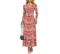 AUSELILY Women's Maxi Dress Bodycon Elegant Petal Long Sleeve V Neck A-Line | Lightweight Slim Casual Thin Long Sundress for Beach Cocktail Party Wedding Guest Ceremony Events Boho Flower Leopard