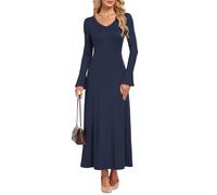 AUSELILY Women's Maxi Dress Bodycon Elegant Petal Long Sleeve V Neck A-Line | Lightweight Slim Casual Thin Long Sundress for Beach Cocktail Party Wedding Guest Ceremony Events Boho Flower Leopard
