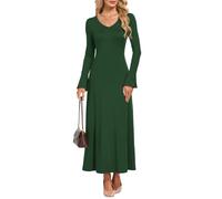 AUSELILY Women's Maxi Dress Bodycon Elegant Petal Long Sleeve V Neck A-Line | Lightweight Slim Casual Thin Long Sundress for Beach Cocktail Party Wedding Guest Ceremony Events Boho Flower Leopard