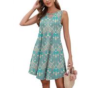 AUSELILY Women's Sleeveless Summer Dress Floral Beach Sundress Vacation Casual Dress with Pockets