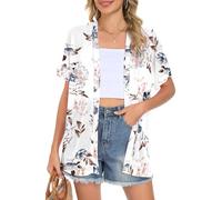 AUSELILY Women's Summer Cardigan Beach Short Sleeve Lightweight Breathable Cover Up Soft Open Front Cardigans Floral White L