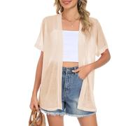 AUSELILY Women's Summer Cardigan Beach Short Sleeve Lightweight Breathable Cover Up Soft Open Front Cardigans Khaki L