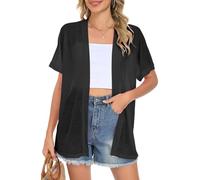 AUSELILY Women's Summer Cardigan Beach Short Sleeve Lightweight Breathable Cover Up Soft Open Front Cardigans Black L