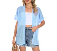 AUSELILY Women's Summer Cardigan Beach Short Sleeve Lightweight Breathable Cover Up Soft Open Front Cardigans Sky Blue XL