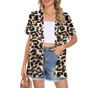 AUSELILY Women's Summer Cardigan Beach Short Sleeve Lightweight Breathable Cover Up Soft Open Front Cardigans Leopard Black XL