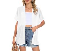 AUSELILY Women's Summer Cardigan Beach Short Sleeve Lightweight Breathable Cover Up Soft Open Front Cardigans White L