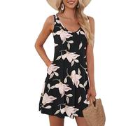 AUSELILY Women's Summer Casual Swing Sleeveless V Neck T-Shirt Dresses with Pockets Morning Glory XL