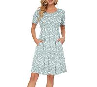 AUSELILY Womens Summer Dress Casual Bodycon Short Sleeve Pleated Loose Swing Casual Dress with Pockets Knee Length Green Horseshoe 2XL
