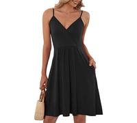 AUSELILY Womens Summer Dress V Neck Casual Beach Spaghetti Strap Dresses for Women UK with Pockets Black S
