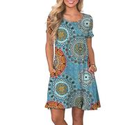 AUSELILY Women's Summer Dresses Casual T-Shirt Short Sleeve Dress Loose Swing Short Dress with Pockets