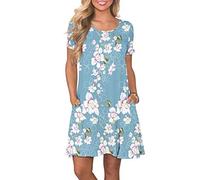 AUSELILY Women's Summer Dresses Casual T-Shirt Short Sleeve Dress Loose Swing Short Dress with Pockets