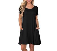 AUSELILY Women's Summer Dresses Casual T-Shirt Short Sleeve Dress Loose Swing Short Dress with Pockets Black