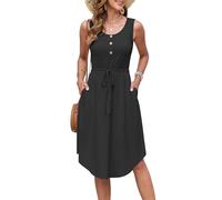 AUSELILY Womens Summer Dresses Sleeveless Ladies Dress Round Neck Beach Sundress Button Floral Midi Casual Dress with Pockets Black 2XL