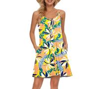 AUSELILY Women's Summer Dresses Spaghetti Strap Beach Wear Cover Ups V Neck Casual Dress with Pockets