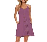 AUSELILY Women's Summer Dresses Spaghetti Strap Beach Wear Cover Ups V Neck Casual Dress with Pockets Mauve