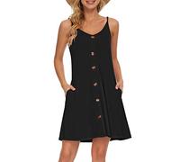 AUSELILY Women's Summer Dresses Spaghetti Strap Beach Wear Cover Ups V Neck Casual Dress with Pockets Black