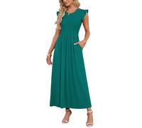 AUSELILY Womens Summer Long Swing Dresses Casual Elastic High Waist Maxi Dress with Pockets Elegant Beach Dresses Green M
