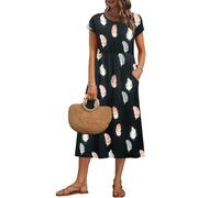 AUSELILY Women's Summer Short Sleeve Knee Length Dresses Basic Shift Midi Dress with Pockets, Color Feathers S
