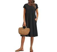 AUSELILY Women's Summer Short Sleeve Knee-Length Dresses Round Neck Loose Dress with Pockets Black XXL