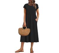 AUSELILY Women's Summer Short Sleeve Loose Dresses Shift Plus Size Midi Dress with Pockets, Black 2XL
