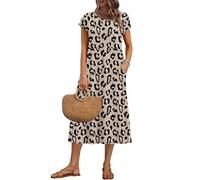 AUSELILY Women's Summer Short Sleeve Midi Dresses A-line Shift Loose Dress with Pockets, Dot Leopard L