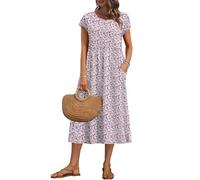 AUSELILY Women's Summer Short Sleeve Midi Dresses Loose Basic Empire Line FloralDress with Pockets, Cameo BN Garden M