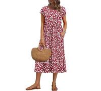 AUSELILY Women's Summer Short Sleeve Midi Dresses Loose Basics Shift Floral Dress with Pockets, RD S Floral XL