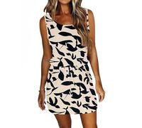 AUSELILY Womens Summer Sleeveless Dress Ladies Beach Cover Ups Empire High Waist Mini Dresses with Pockets