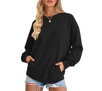 AUSELILY Women's Sweatshirt Long Sleeve Pullover with Pocket Casual Oversized Top for Autumn Winter, Black S