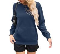 AUSELILY Women's Sweatshirt Long Sleeve Pullover with Pocket Casual Oversized Top for Autumn Winter, Colorful Blue L