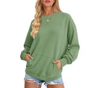 AUSELILY Women's Sweatshirt Long Sleeve Pullover with Pocket Casual Oversized Top for Autumn Winter, Green S