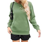 AUSELILY Women's Sweatshirt Long Sleeve Pullover with Pocket Casual Oversized Top for Autumn Winter, Green L