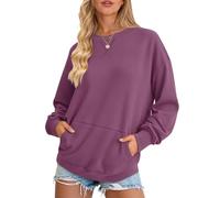 AUSELILY Women's Sweatshirt Long Sleeve Pullover with Pocket Casual Oversized Top for Autumn Winter, Mauve XXL