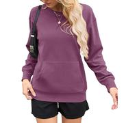 AUSELILY Women's Sweatshirt Long Sleeve Pullover with Pocket Casual Oversized Top for Autumn Winter, Mauve M