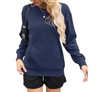 AUSELILY Women's Sweatshirt Long Sleeve Pullover with Pocket Casual Oversized Top for Autumn Winter, Navy Blue L