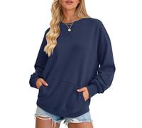 AUSELILY Women's Sweatshirt Long Sleeve Pullover with Pocket Casual Oversized Top for Autumn Winter, Navy Blue XXL