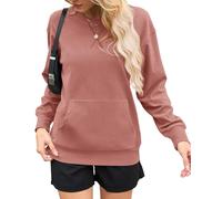 AUSELILY Women's Sweatshirt Long Sleeve Pullover with Pocket Casual Oversized Top for Autumn Winter, Orange Pink M