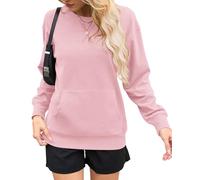 AUSELILY Women's Sweatshirt Long Sleeve Pullover with Pocket Casual Oversized Top for Autumn Winter, Pink M