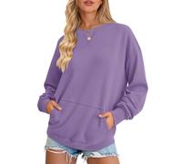 AUSELILY Women's Sweatshirt Long Sleeve Pullover with Pocket Casual Oversized Top for Autumn Winter, Purple S