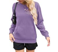 AUSELILY Women's Sweatshirt Long Sleeve Pullover with Pocket Casual Oversized Top for Autumn Winter, Purple M