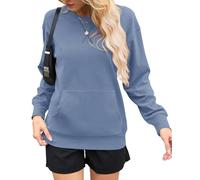 AUSELILY Women's Sweatshirt Long Sleeve Pullover with Pocket Casual Oversized Top for Autumn Winter, Purple Gray M