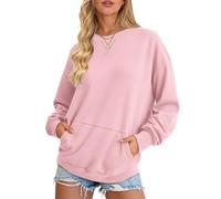 AUSELILY Women's Sweatshirt Long Sleeve Pullover with Pocket Casual Oversized Top for Autumn Winter, Pink S
