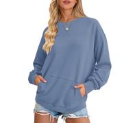 AUSELILY Women's Sweatshirt Long Sleeve Pullover with Pocket Casual Oversized Top for Autumn Winter, Purple Gray M