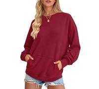 AUSELILY Women's Sweatshirt Long Sleeve Pullover with Pocket Casual Oversized Top for Autumn Winter, Red M