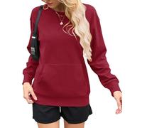 AUSELILY Women's Sweatshirt Long Sleeve Pullover with Pocket Casual Oversized Top for Autumn Winter, Red M