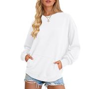 AUSELILY Women's Sweatshirt Long Sleeve Pullover with Pocket Casual Oversized Top for Autumn Winter, White XXL