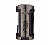 Ausemo Cigar Lighter Refillable Adjustable Butane Torch 4 Jet Flame with Fuel Level Window Windproof Cool Table Lighter with Cigar Stand Luxury Gift Idea,Black
